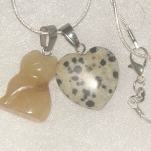 Boho Hippie Agate Cat and Dalmatian Jasper Heart Silver 16” Neck…
